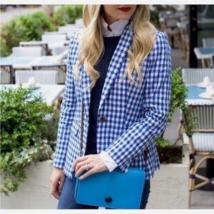 J. Crew Campbell Linen Blazer in White/Blue Gingham Size 4